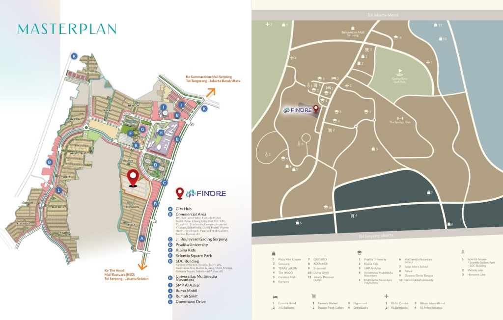 lokasi cluster finore dengan masterplan gading serpong