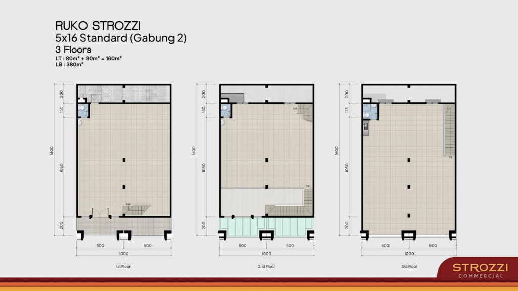 Layout Ruko Strozzi Commercial Tipe standard 5x16 gandeng 2 unit